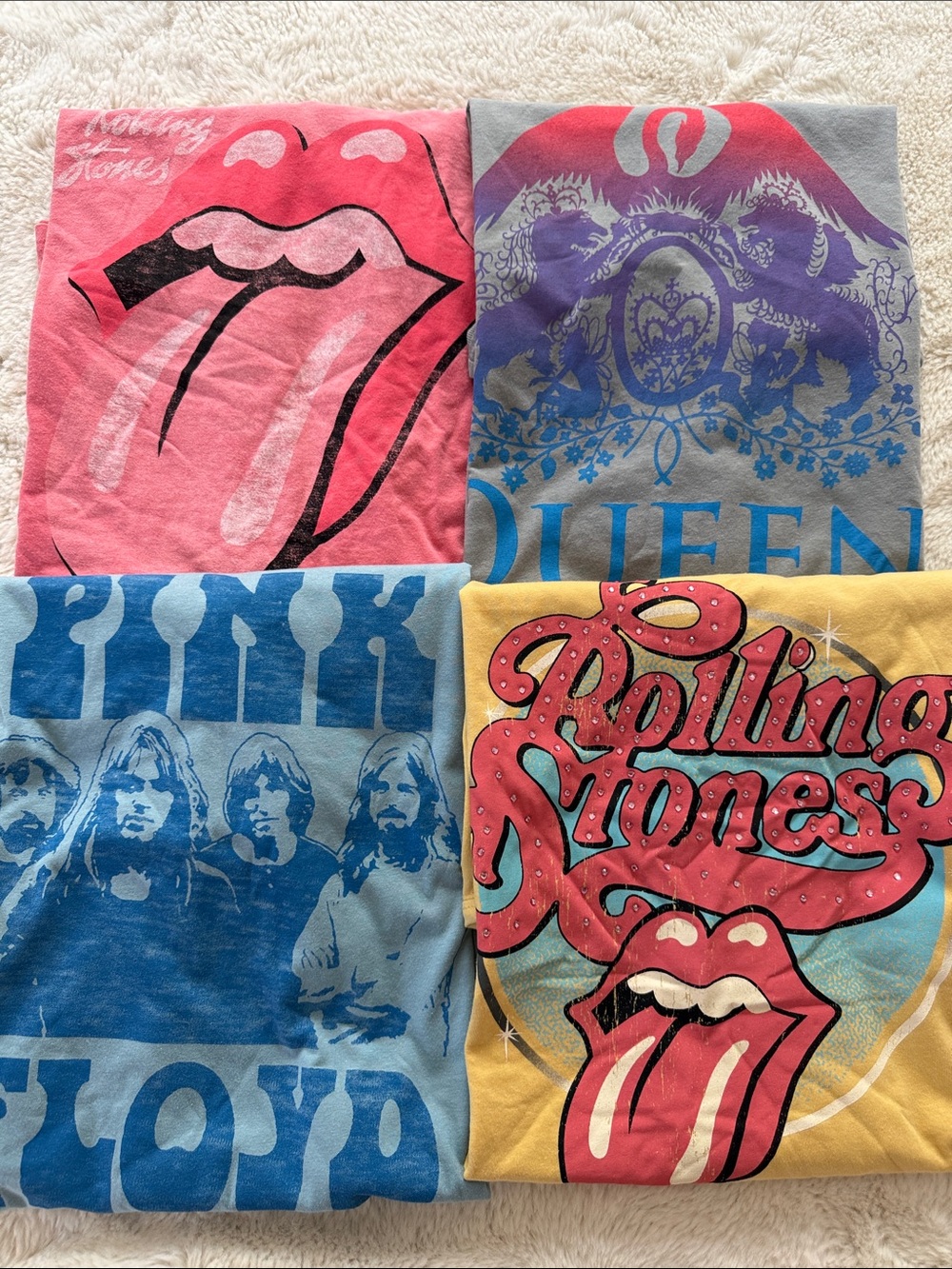 Bundle of 4 Rock Band Music T-Shirts Rolling Stones Pink Floyd Queen XXL 20 NWT
